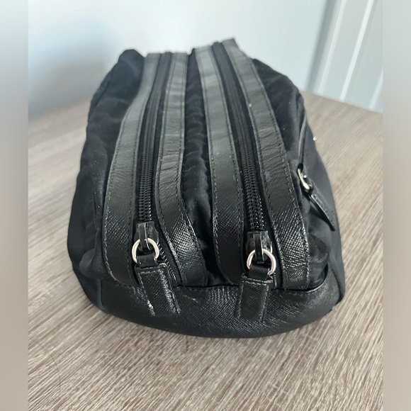 PRADA Re Nylon Saffiano leather travel pouch dopp kitt makeup bag black zip up - Picture 5 of 10